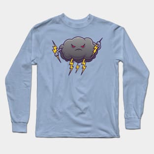 Cute Angry Cloud Storm With Thunder Cartoon Long Sleeve T-Shirt